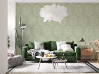 Boho Painted - Abstract Mudcloth Hexagons Tribal Geometric Pattern Chopped Dill Wallpaper⁠