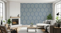 Boho Painted - Abstract Mudcloth Hexagons Tribal Geometric Pattern Jeans Jacket Blue Wallpaper⁠