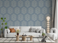 Boho Painted - Abstract Mudcloth Hexagons Tribal Geometric Pattern Jeans Jacket Blue Wallpaper⁠