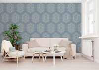 Boho Painted - Abstract Mudcloth Hexagons Tribal Geometric Pattern Jeans Jacket Blue Wallpaper⁠