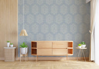 Boho Painted - Abstract Mudcloth Hexagons Tribal Geometric Pattern French Blue Wallpaper⁠