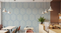 Boho Painted - Abstract Mudcloth Hexagons Tribal Geometric Pattern French Blue Wallpaper⁠