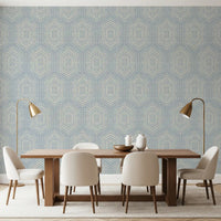 Boho Painted - Abstract Mudcloth Hexagons Tribal Geometric Pattern French Blue Wallpaper⁠