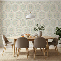Boho Painted - Abstract Mudcloth Hexagons Tribal Geometric Pattern Grandmillennial Wallpaper⁠