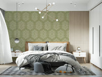 Boho Painted - Abstract Mudcloth Hexagons Tribal Geometric Pattern Meadow Green Wallpaper⁠