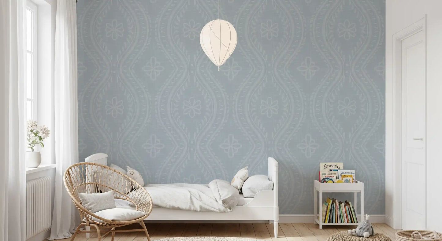 Faded Ogee Damask - French Blue Wallpaper⁠