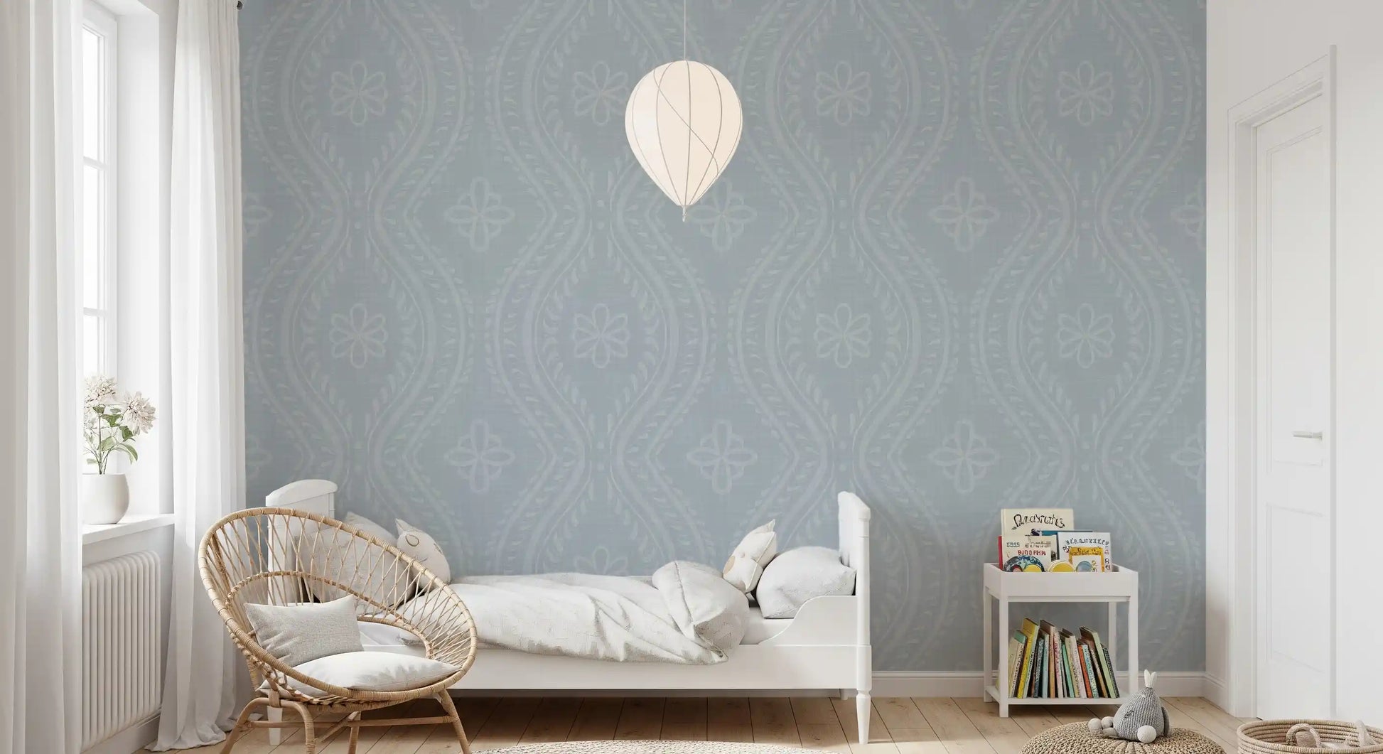Faded Ogee Damask - French Blue Wallpaper⁠
