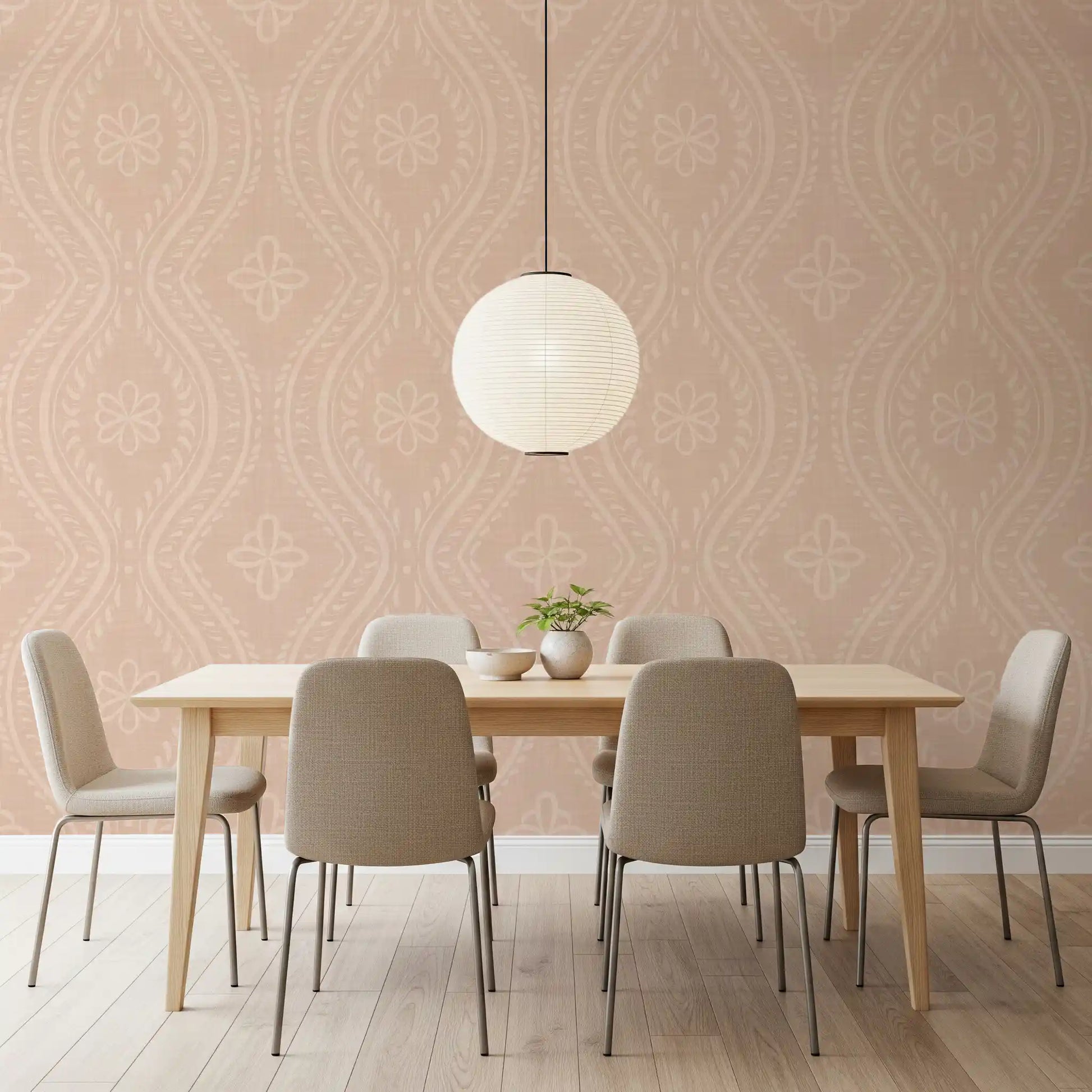 Faded Ogee Damask - Cinnamon Tea Wallpaper⁠