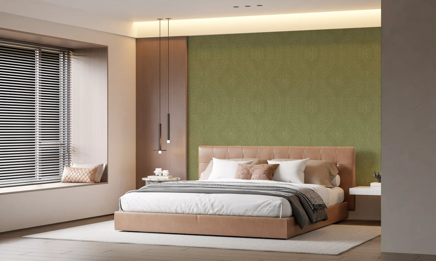 Faded Ogee Damask - Meadow Green Wallpaper⁠