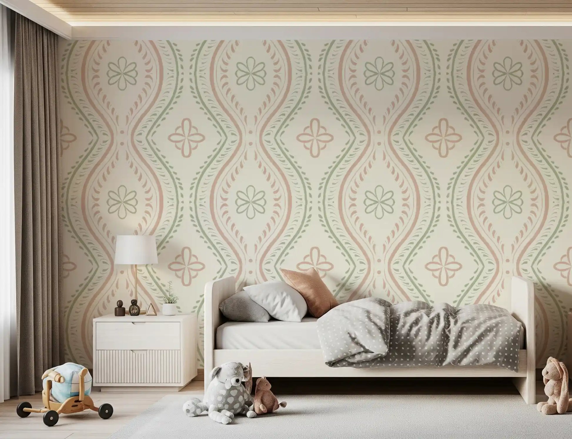 Faded Ogee Damask - Classic Grandmillennial Wallpaper⁠