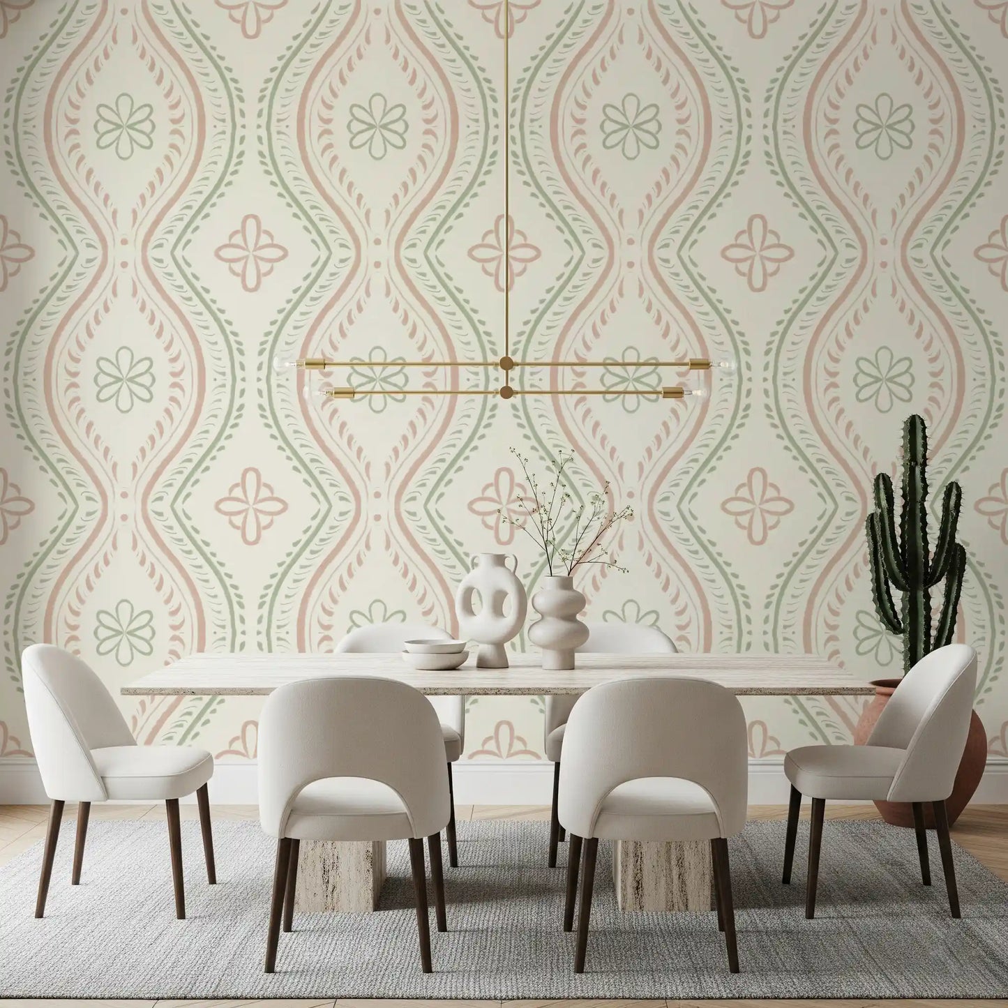 Faded Ogee Damask - Classic Grandmillennial Wallpaper⁠