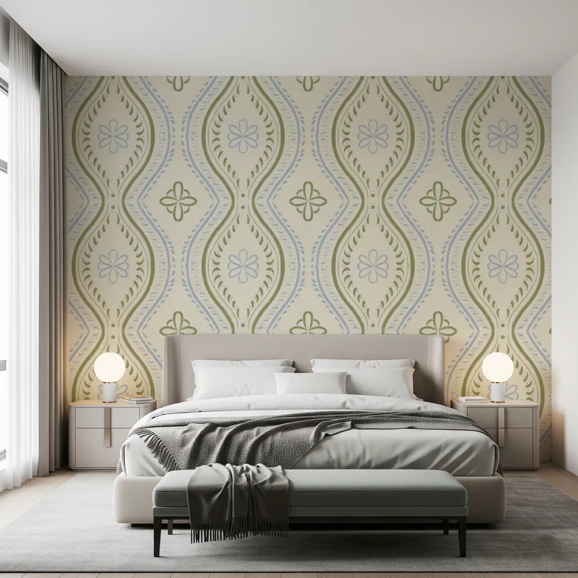 Faded Ogee Damask - Timiless French Country Wallpaper⁠