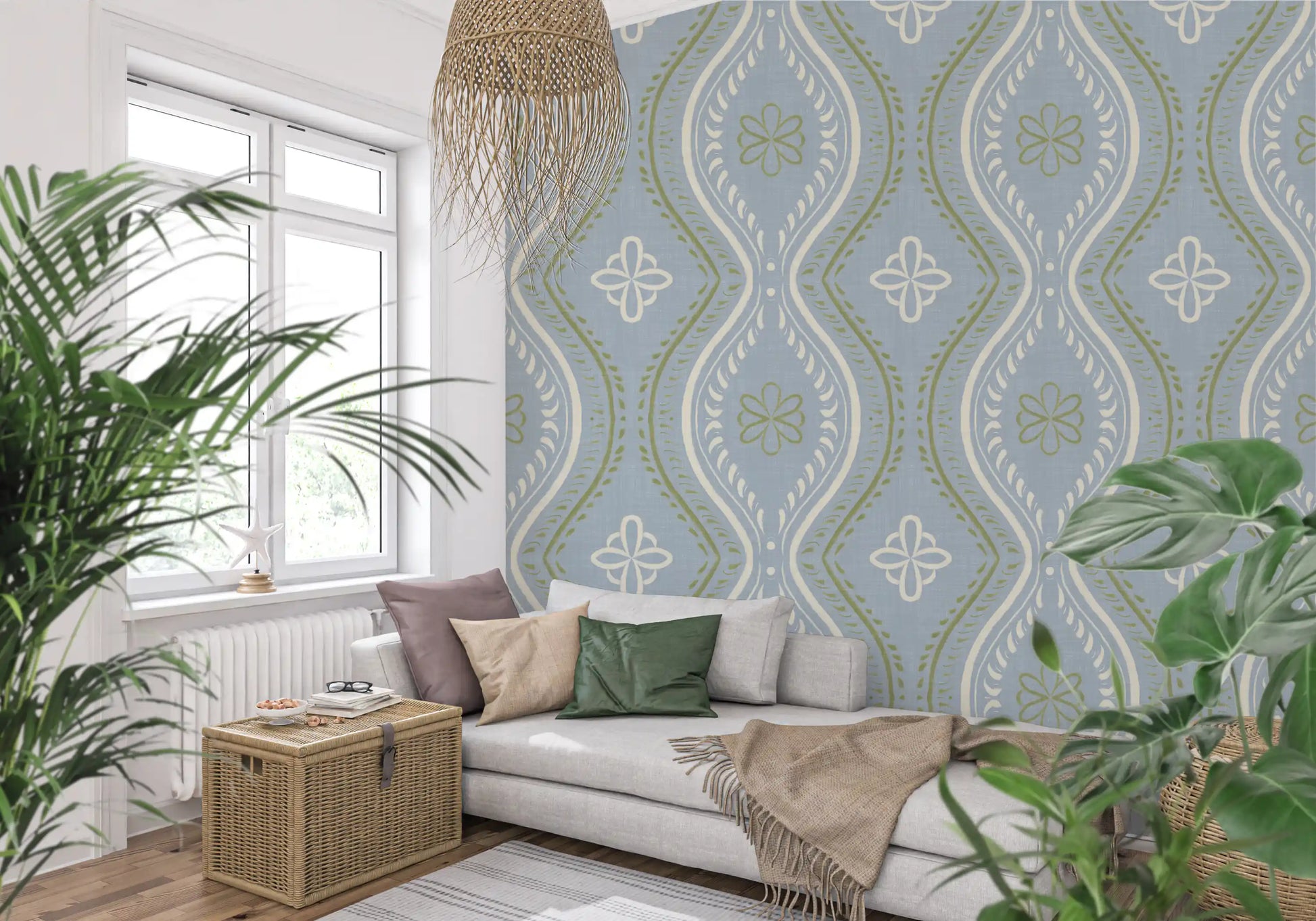 Faded Ogee Damask - Classic French Country Wallpaper⁠