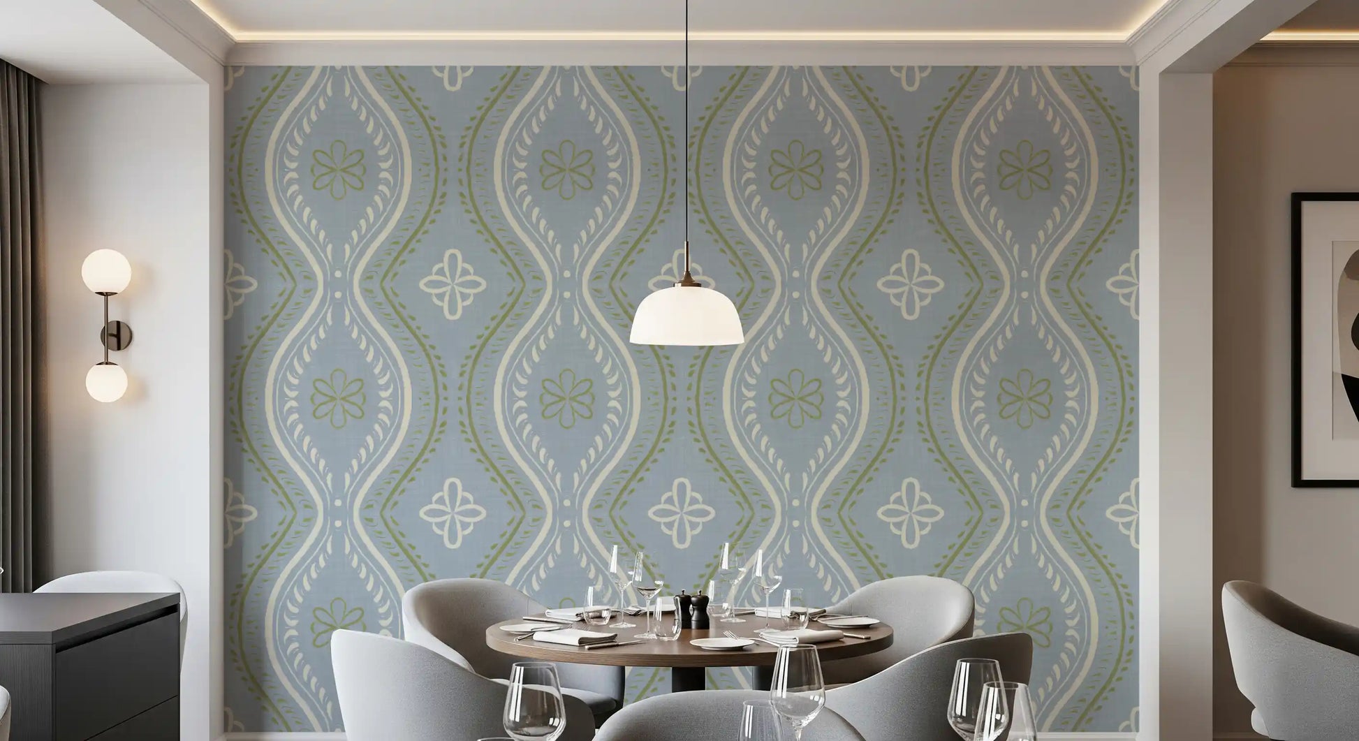Faded Ogee Damask - Classic French Country Wallpaper⁠