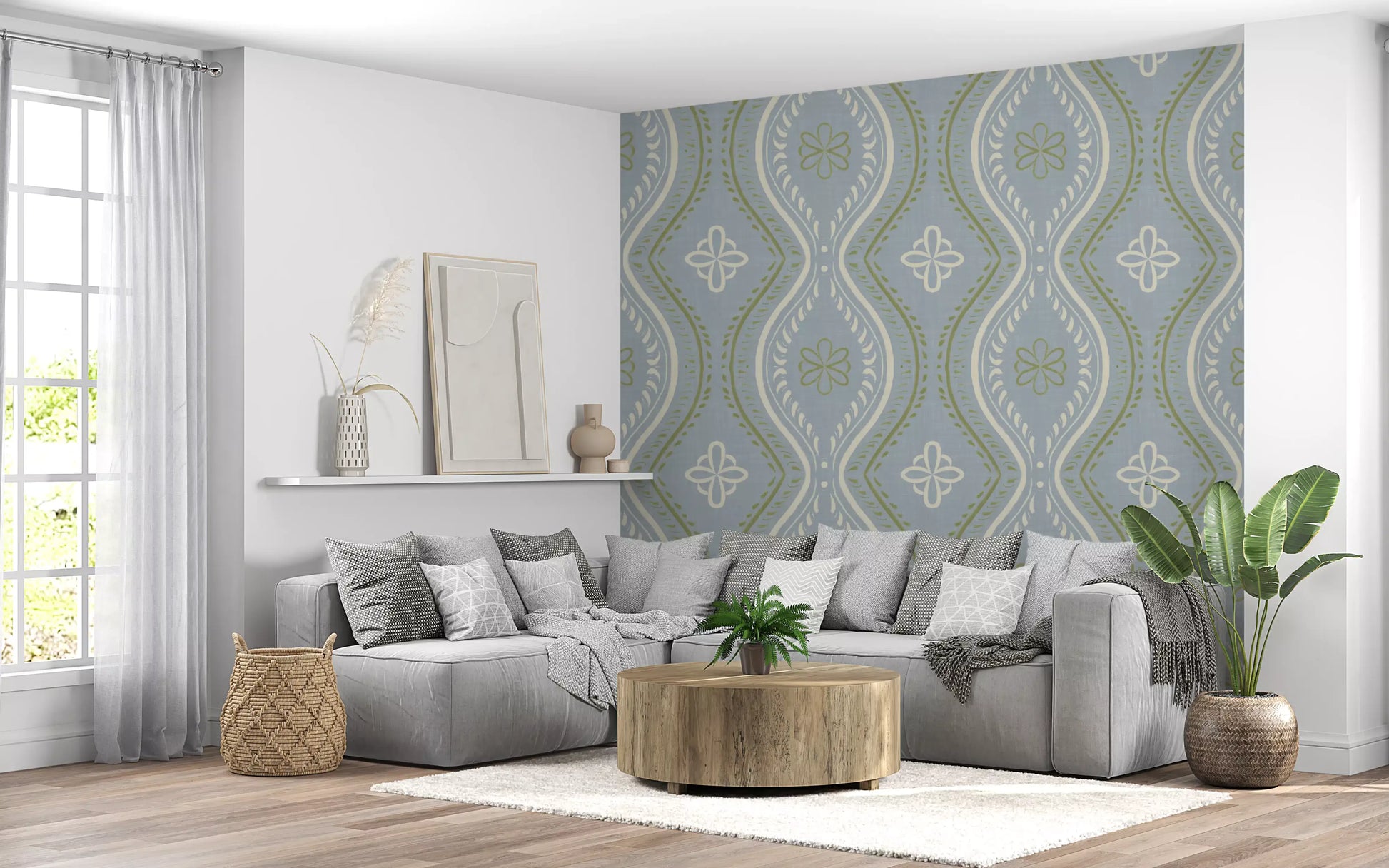 Faded Ogee Damask - Classic French Country Wallpaper⁠