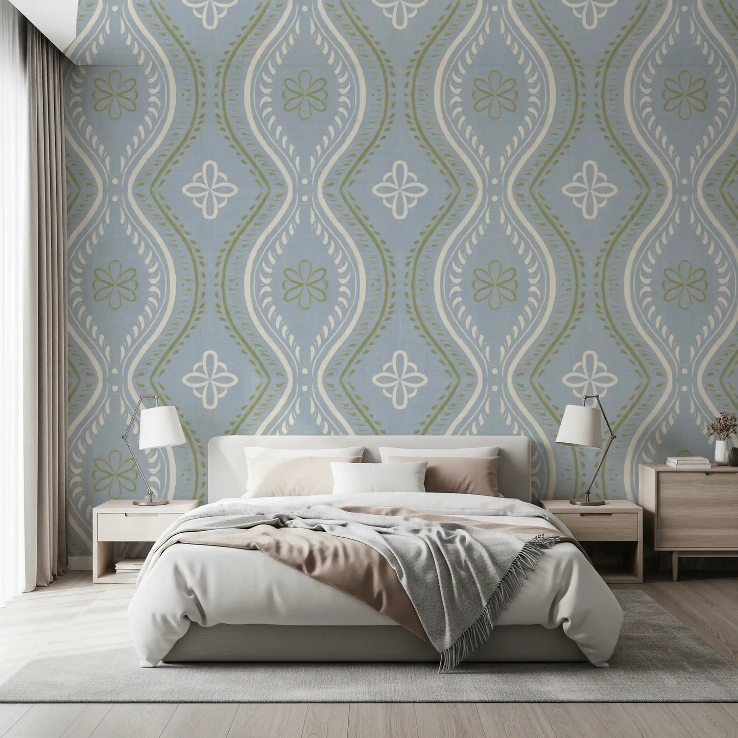 Faded Ogee Damask - Classic French Country Wallpaper⁠