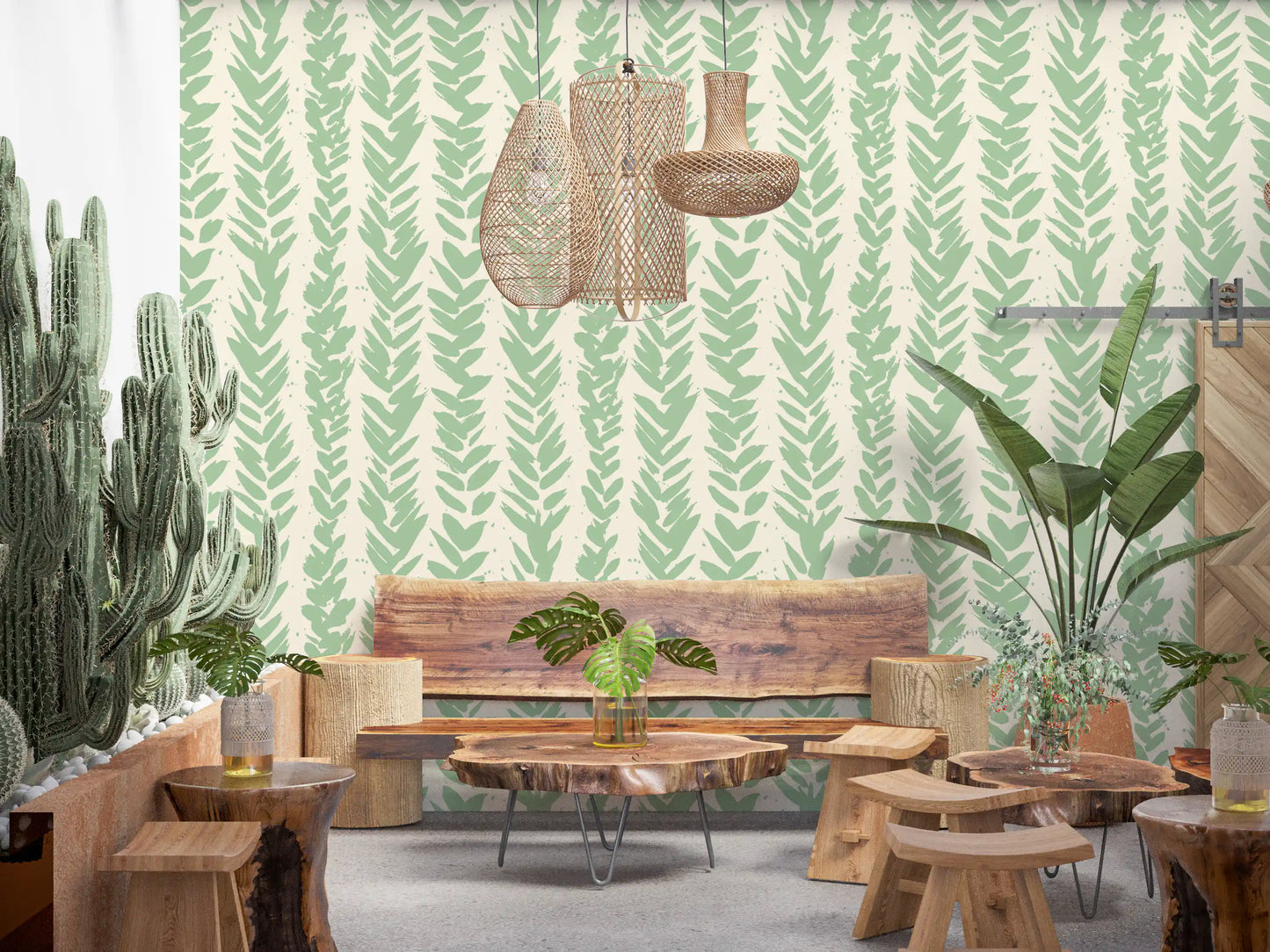 Sage Brushstroke Herringbone Wallpaper⁠