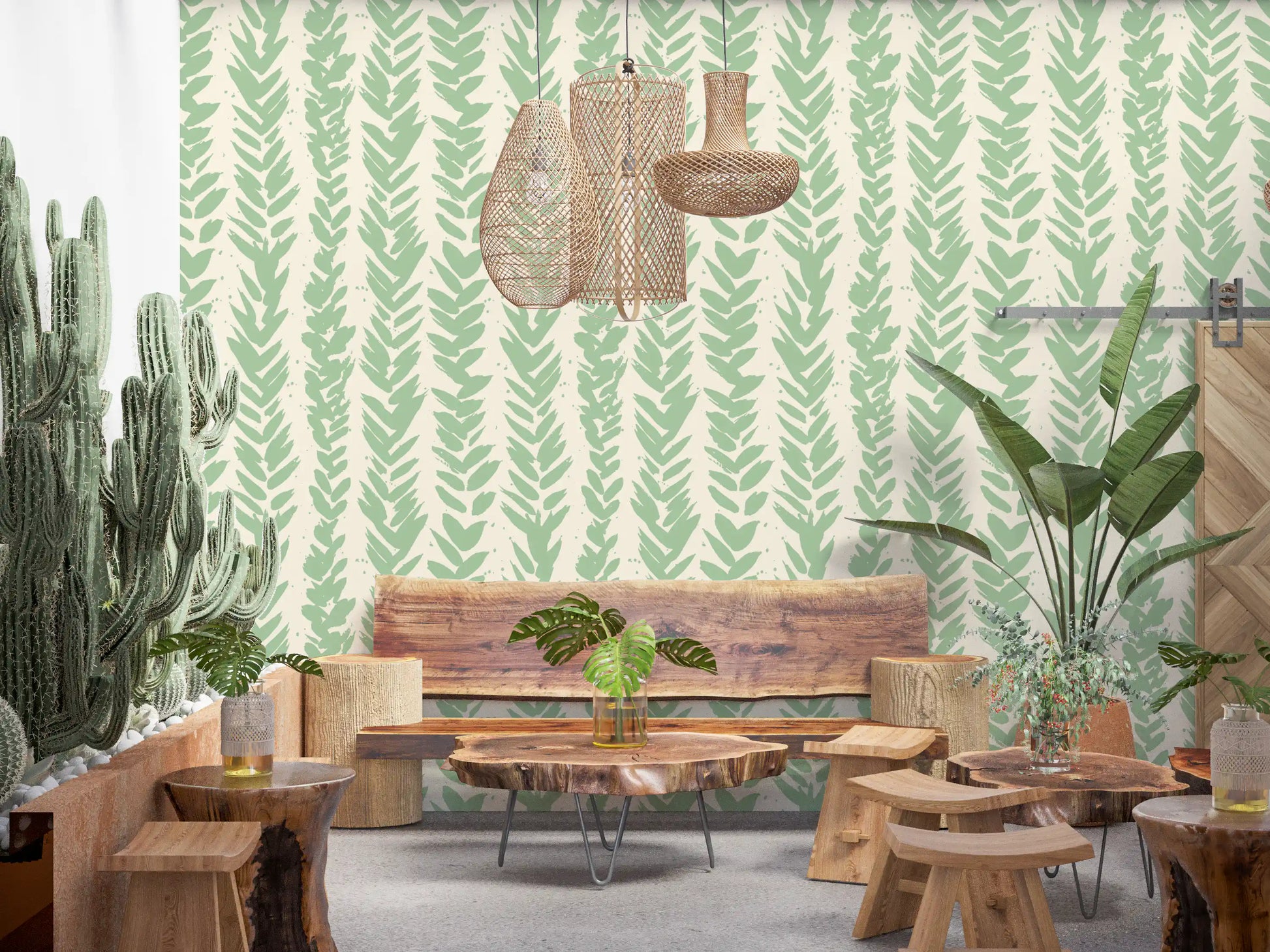 Sage Brushstroke Herringbone Wallpaper⁠