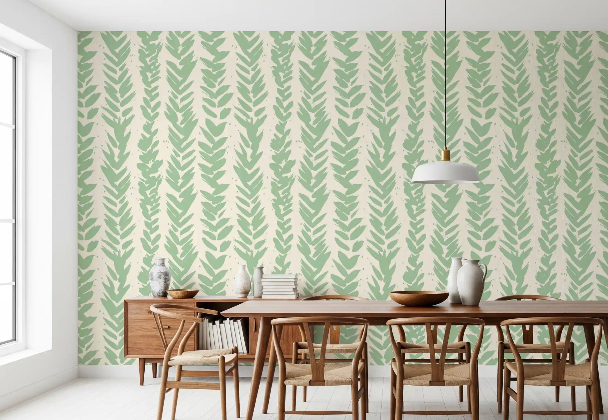 Sage Brushstroke Herringbone Wallpaper⁠