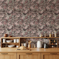 Muted Sage and Rose Garden Motif Wallpaper⁠