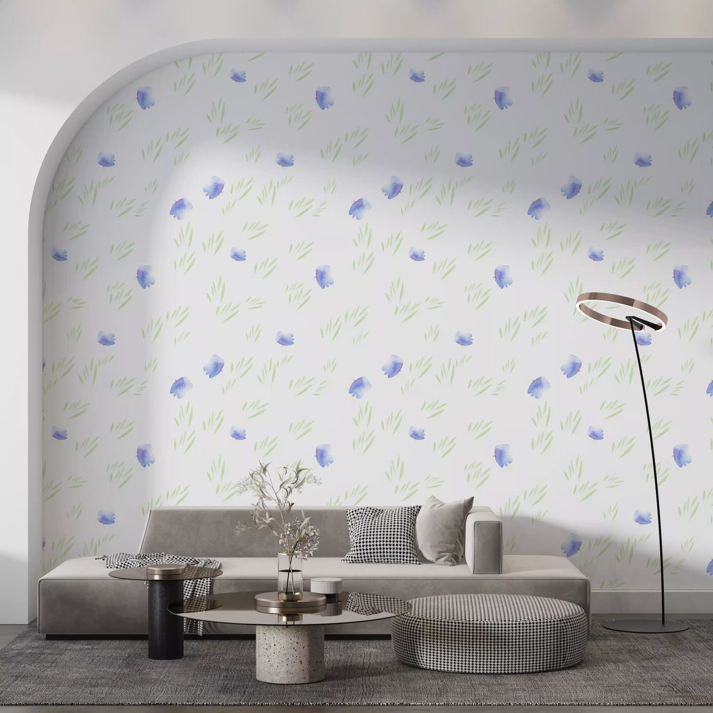 Minimalist Botanical Blue Petals Wallpaper⁠