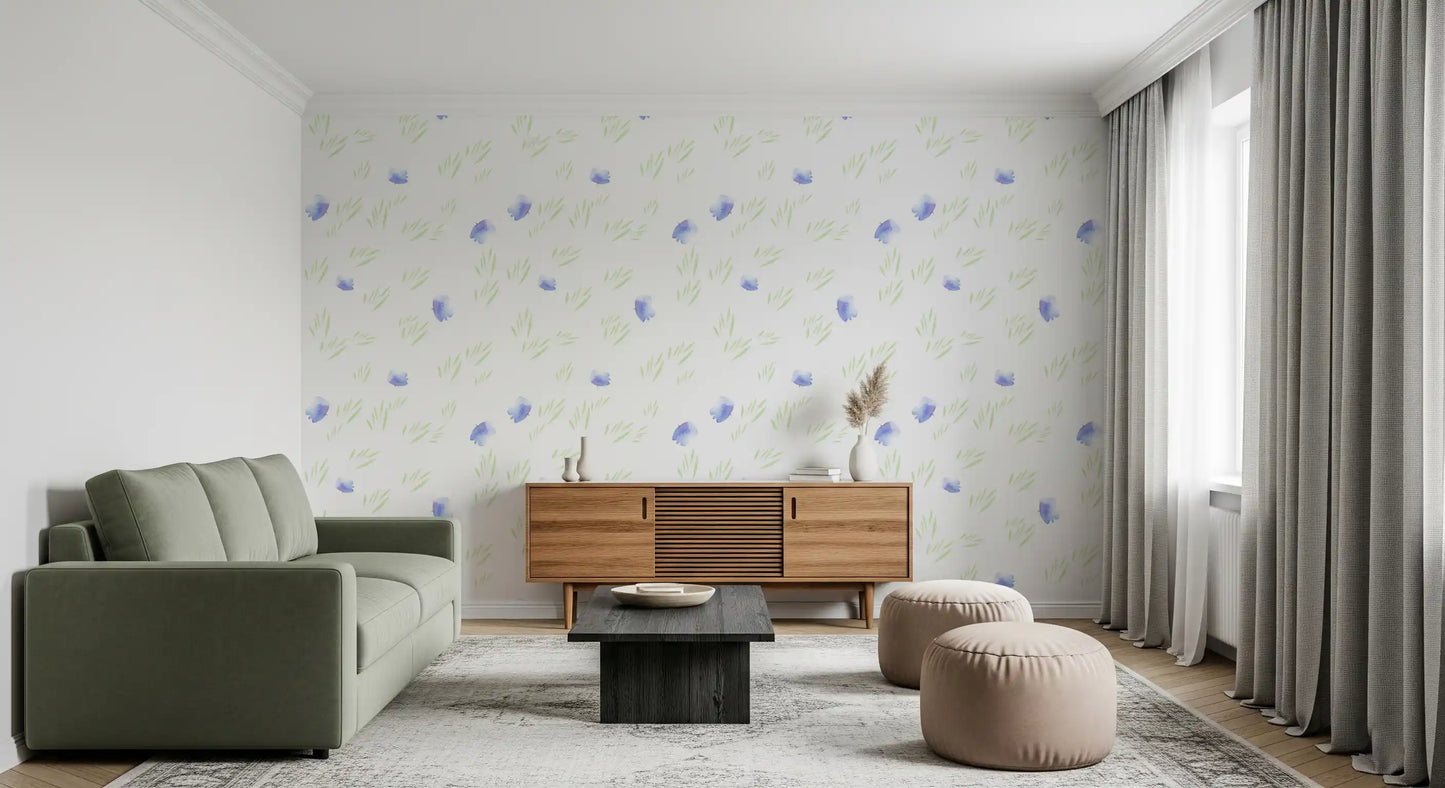 Minimalist Botanical Blue Petals Wallpaper⁠