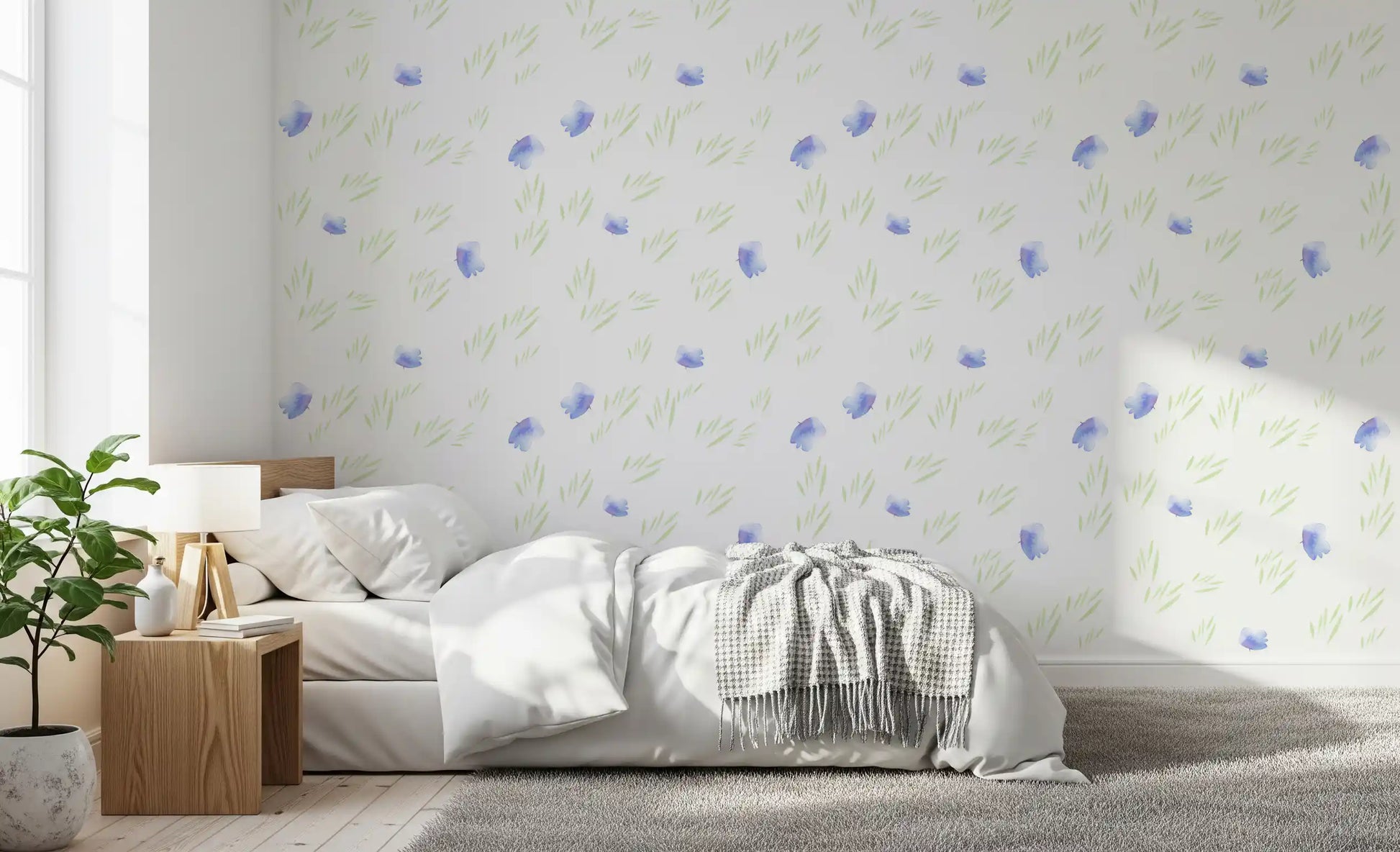 Minimalist Botanical Blue Petals Wallpaper⁠