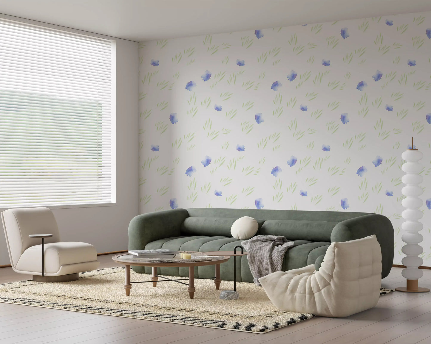 Minimalist Botanical Blue Petals Wallpaper⁠
