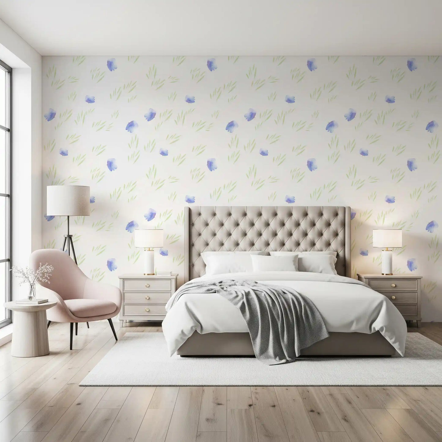 Minimalist Botanical Blue Petals Wallpaper⁠