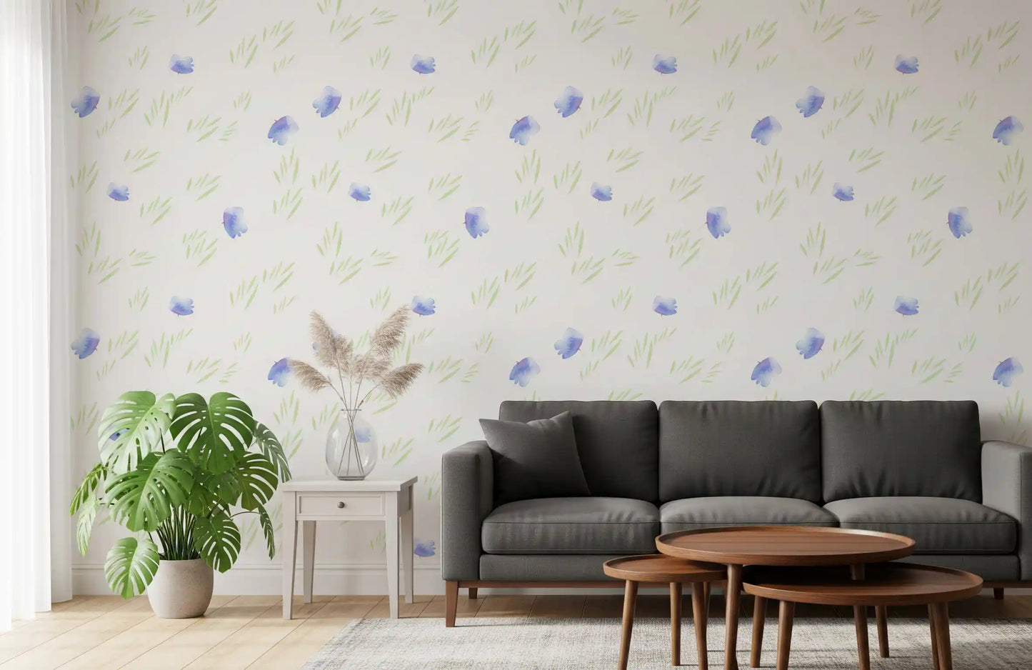 Minimalist Botanical Blue Petals Wallpaper⁠