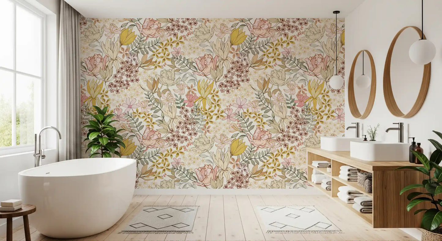 Rustic Garden Line Art Wallpaper⁠