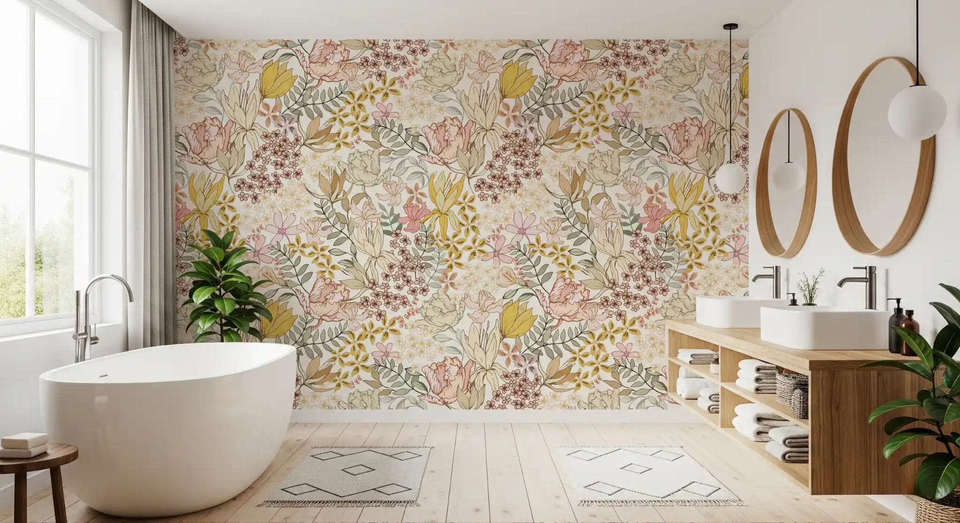 Rustic Garden Line Art Wallpaper⁠