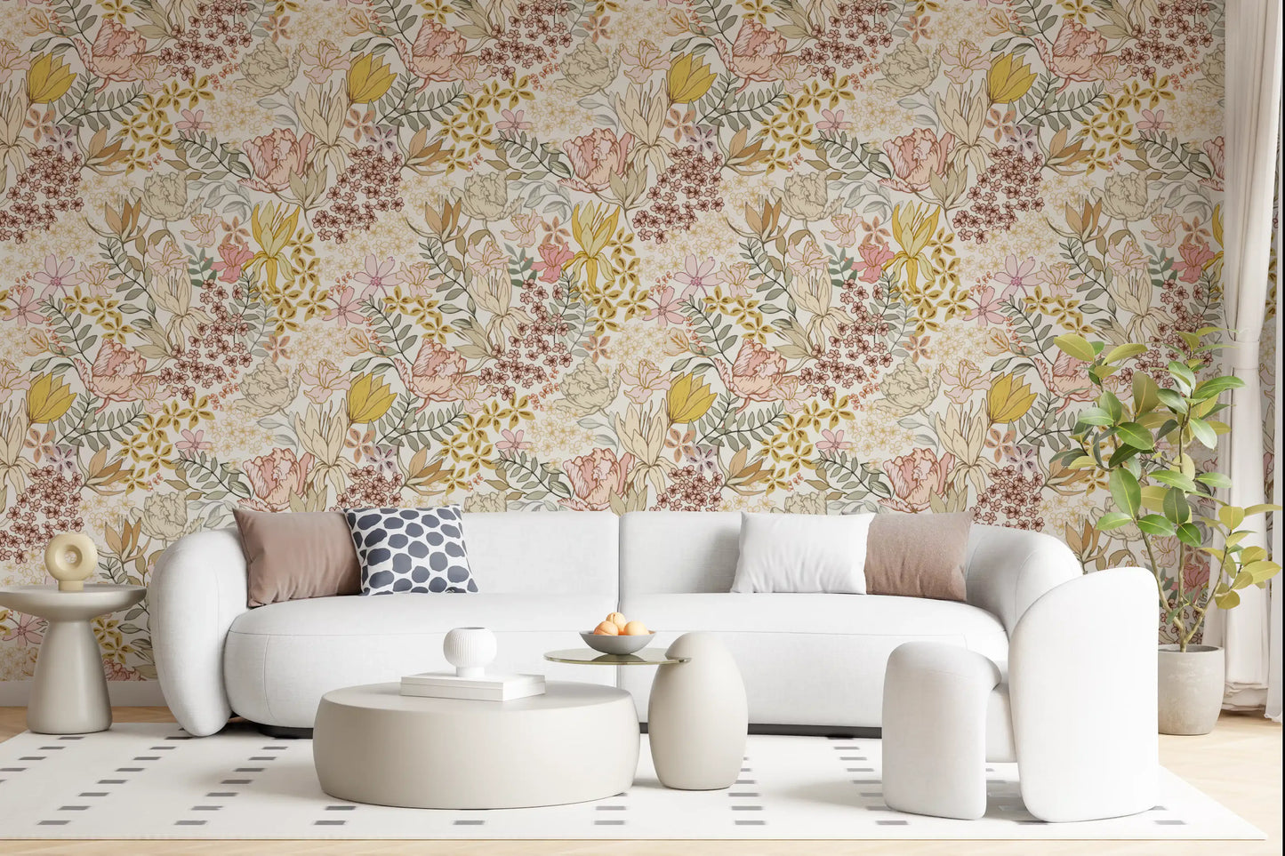 Rustic Garden Line Art Wallpaper⁠