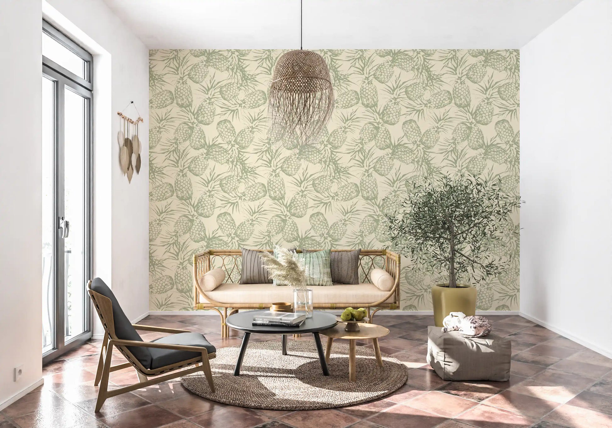 Rustic Pineapple Botanical Print Wallpaper⁠