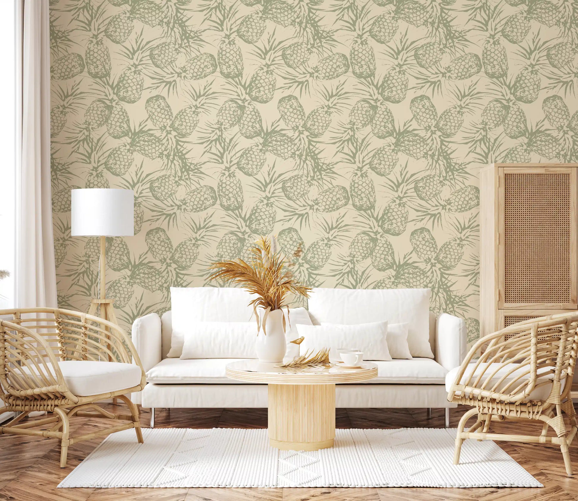 Rustic Pineapple Botanical Print Wallpaper⁠