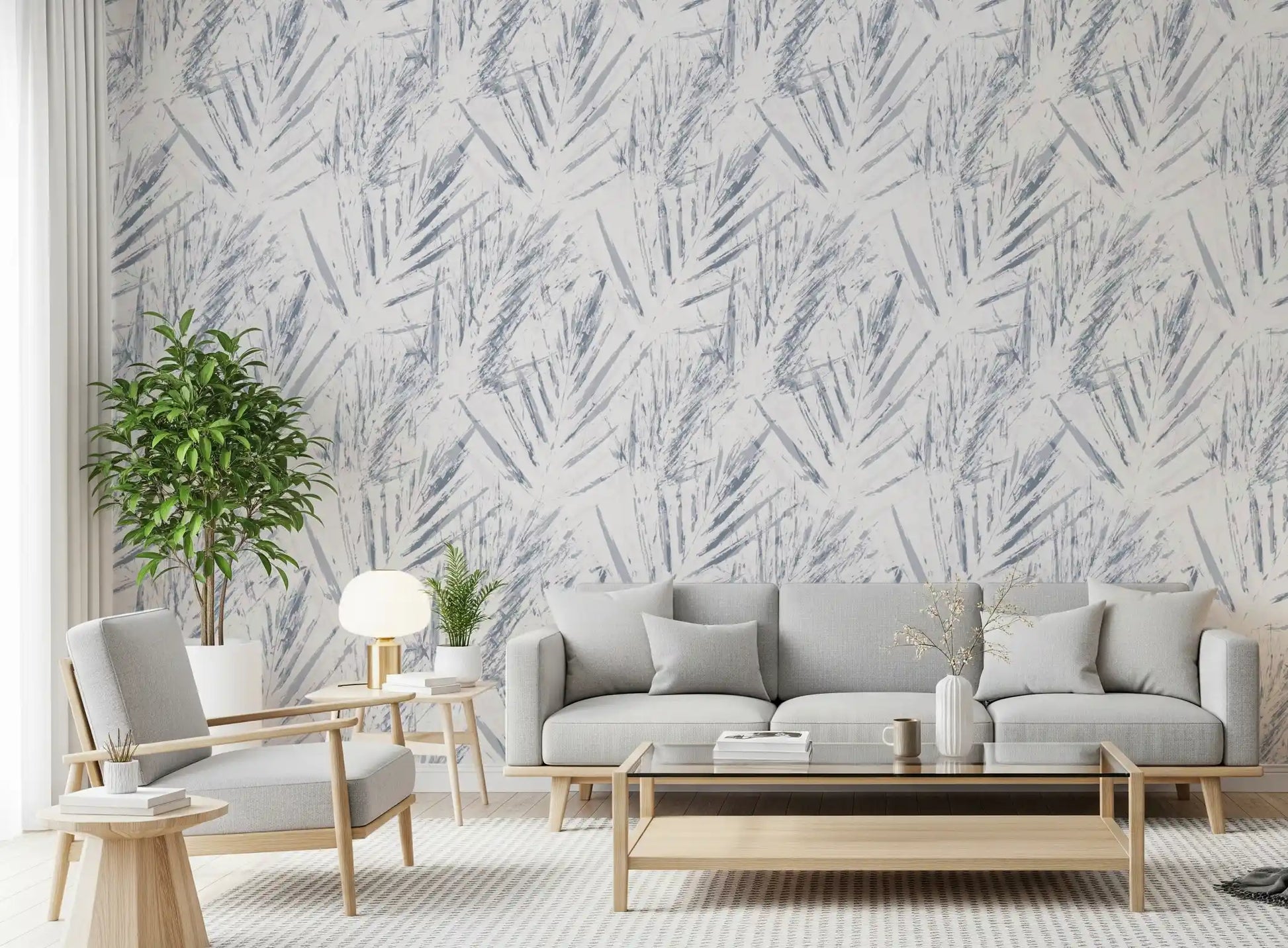 Monochrome Textured Palm Foliage Wallpaper⁠