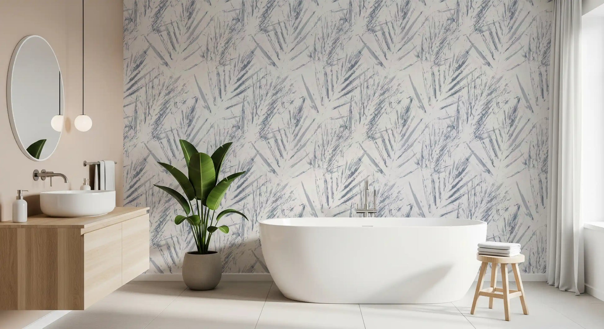 Monochrome Textured Palm Foliage Wallpaper⁠