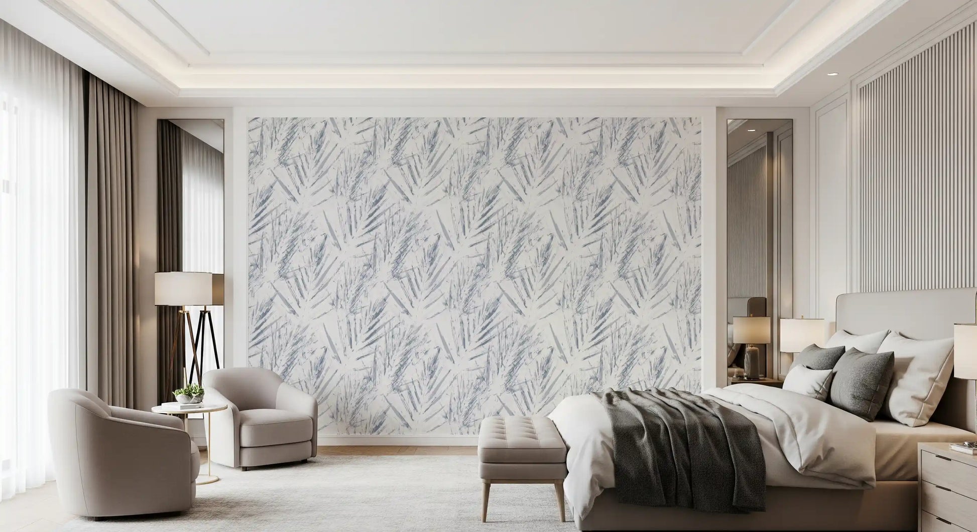 Monochrome Textured Palm Foliage Wallpaper⁠