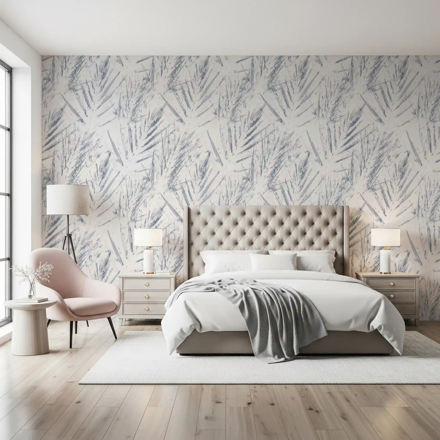 Monochrome Textured Palm Foliage Wallpaper⁠