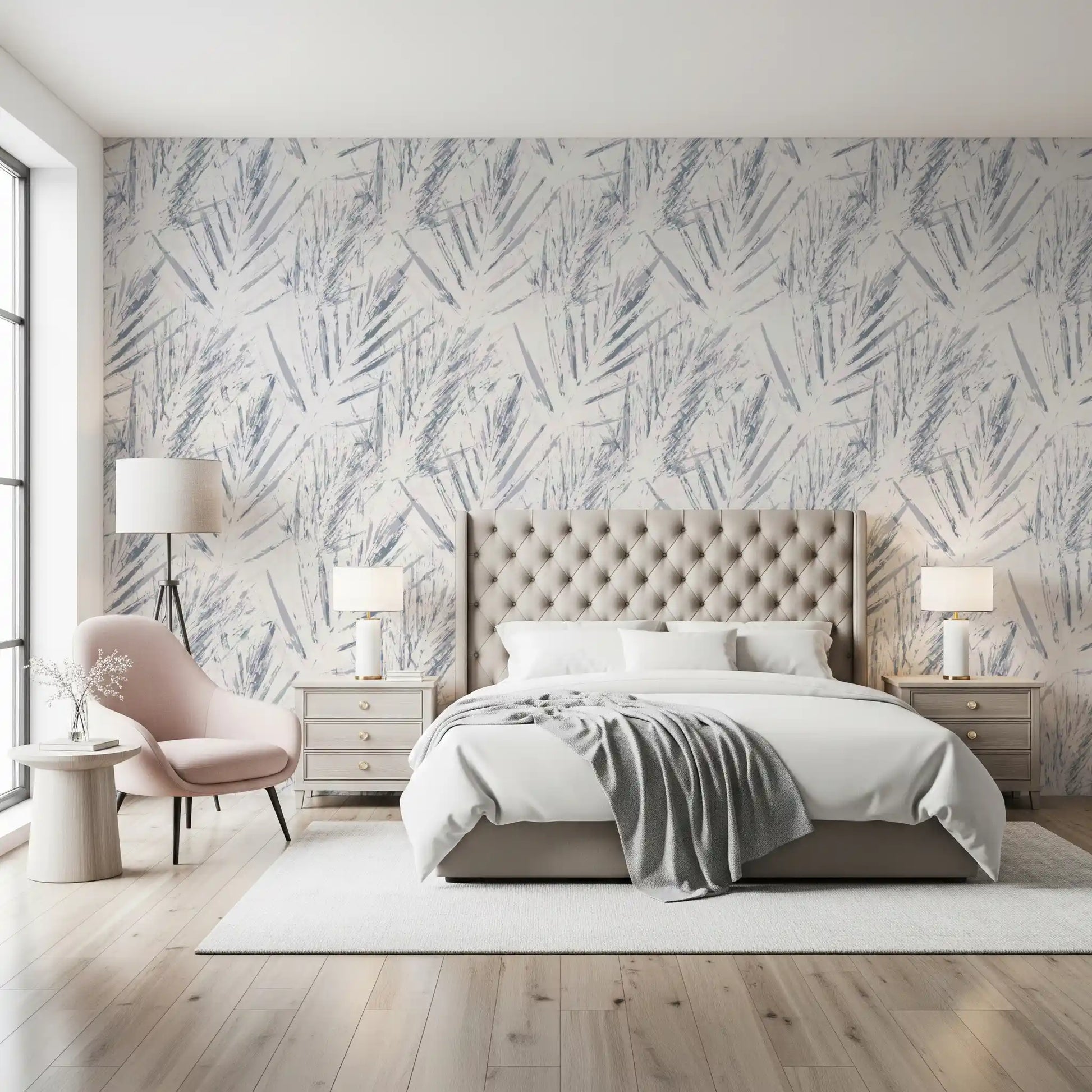Monochrome Textured Palm Foliage Wallpaper⁠