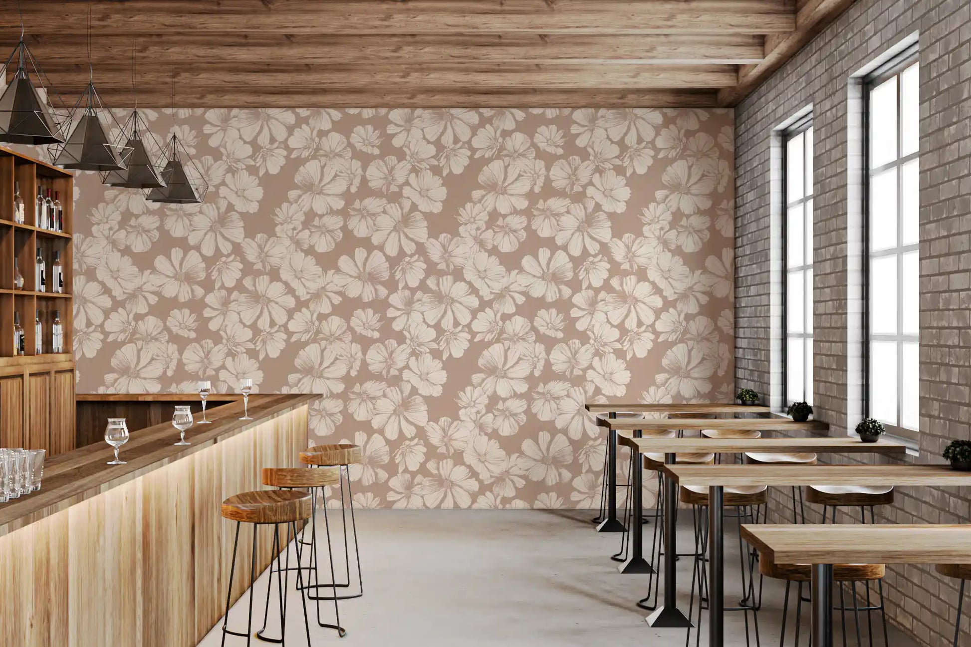 Creamy Botanical Sketches Wallpaper⁠
