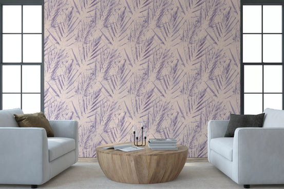 Lavender fern wallpaper in a soft modern living room GD12685