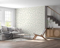 Cream and Sage Leaf Repeat Wallpaper⁠