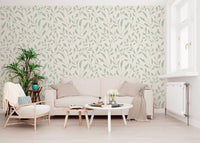 Cream and Sage Leaf Repeat Wallpaper⁠