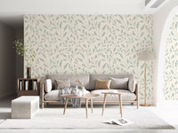 Cream and Sage Leaf Repeat Wallpaper⁠