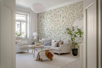 Cream and Sage Leaf Repeat Wallpaper⁠
