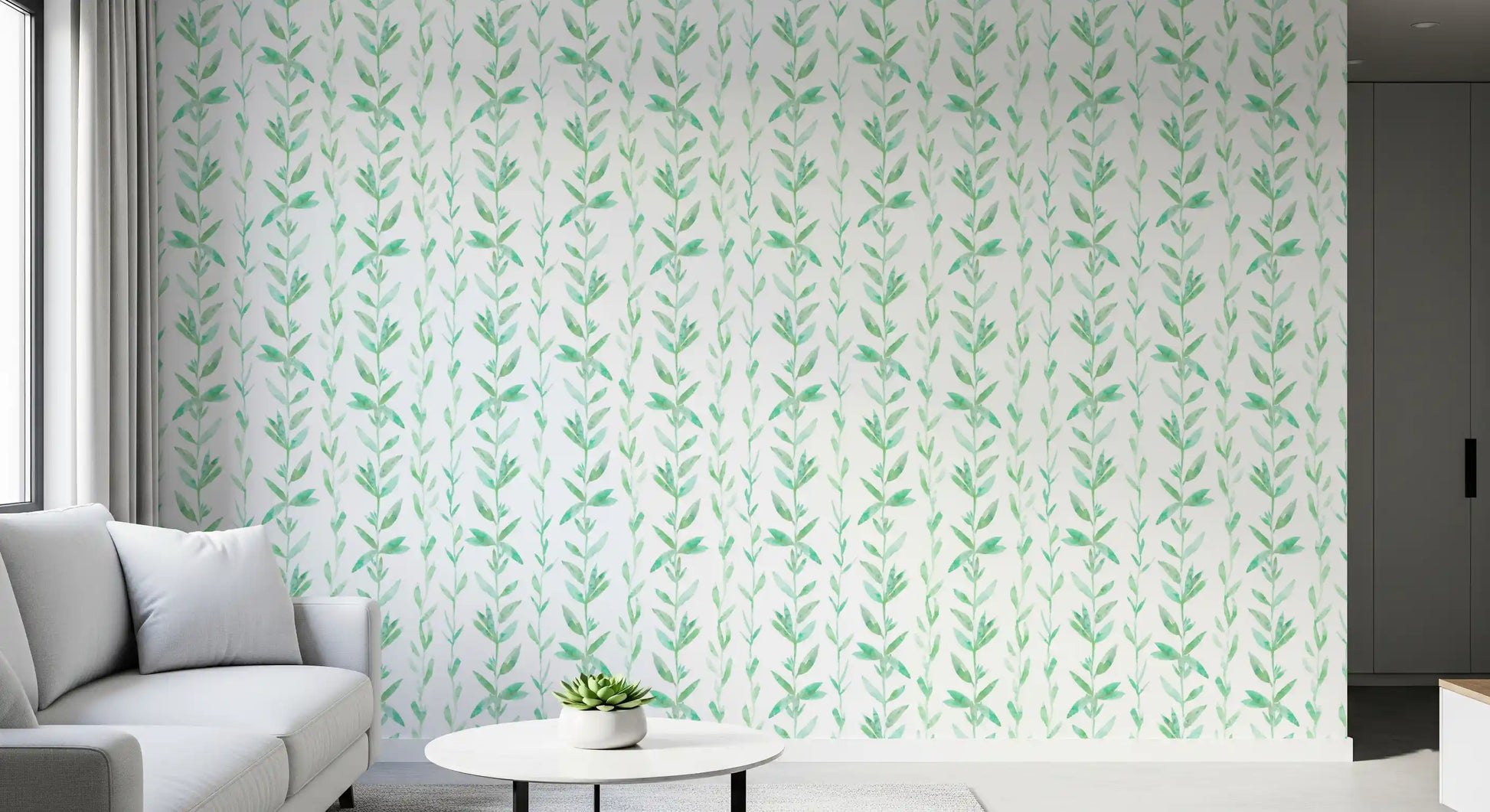Watercolor Vertical Fern Vine Trail Wallpaper⁠