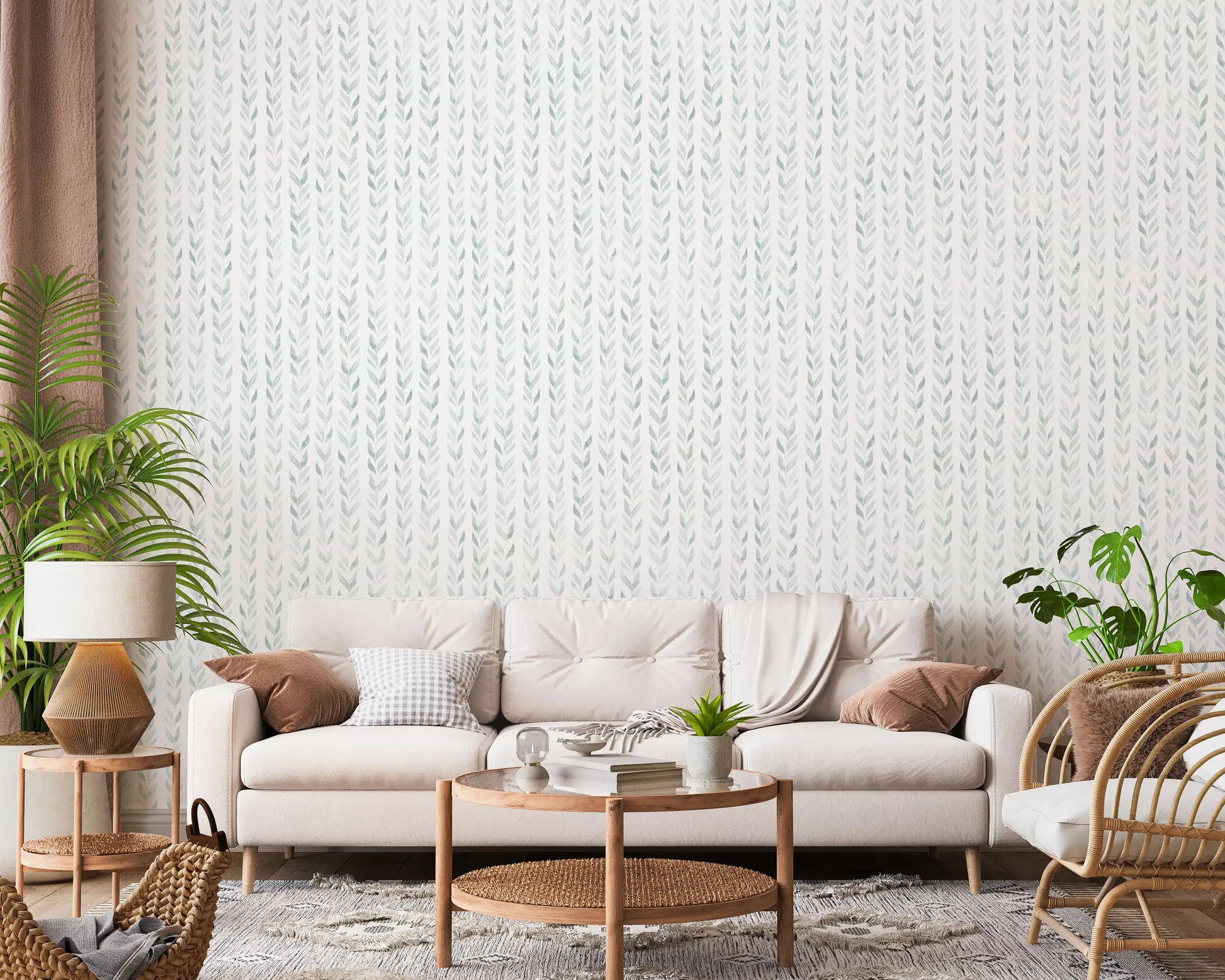 Serene Sage Leaf Vertical Trails Wallpaper⁠