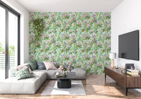 Soft Lilac and Leaf Garden Pattern Wallpaper⁠