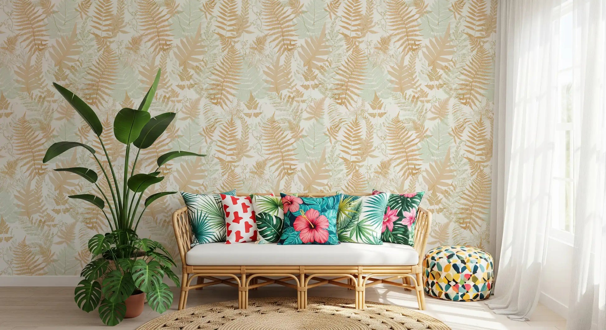 Sun-Drenched Woodland Ferns Wallpaper⁠